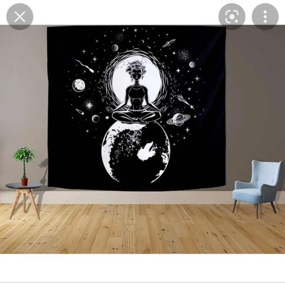 Moon & Stars Meditation Black & White Tapestry New Woman Sitting on top of World